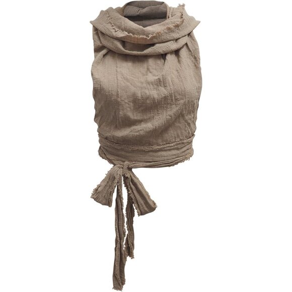 ⚡Women's Beige Crop Tank Boho Open Back Cross Wrap Swim Cover Up Top - Picture 2 of 7